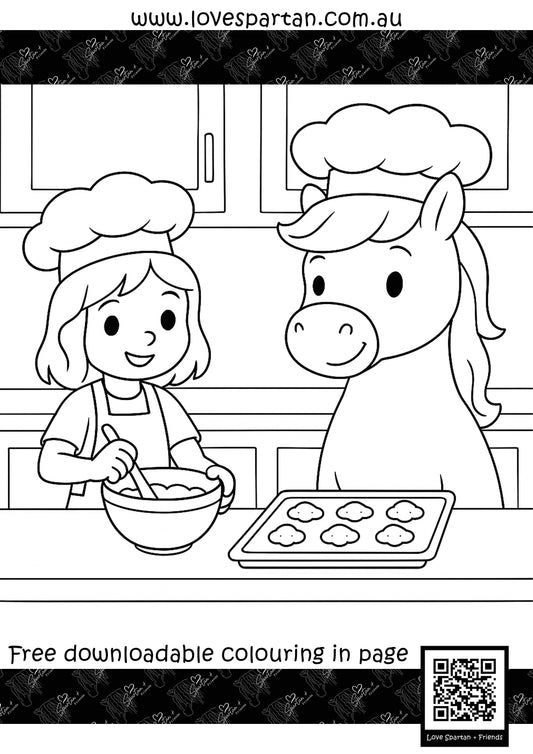Colouring Page - Hazel and Spartan Cooking