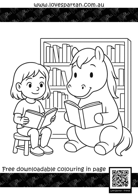 Colouring Page - Hazel and Spartan Read